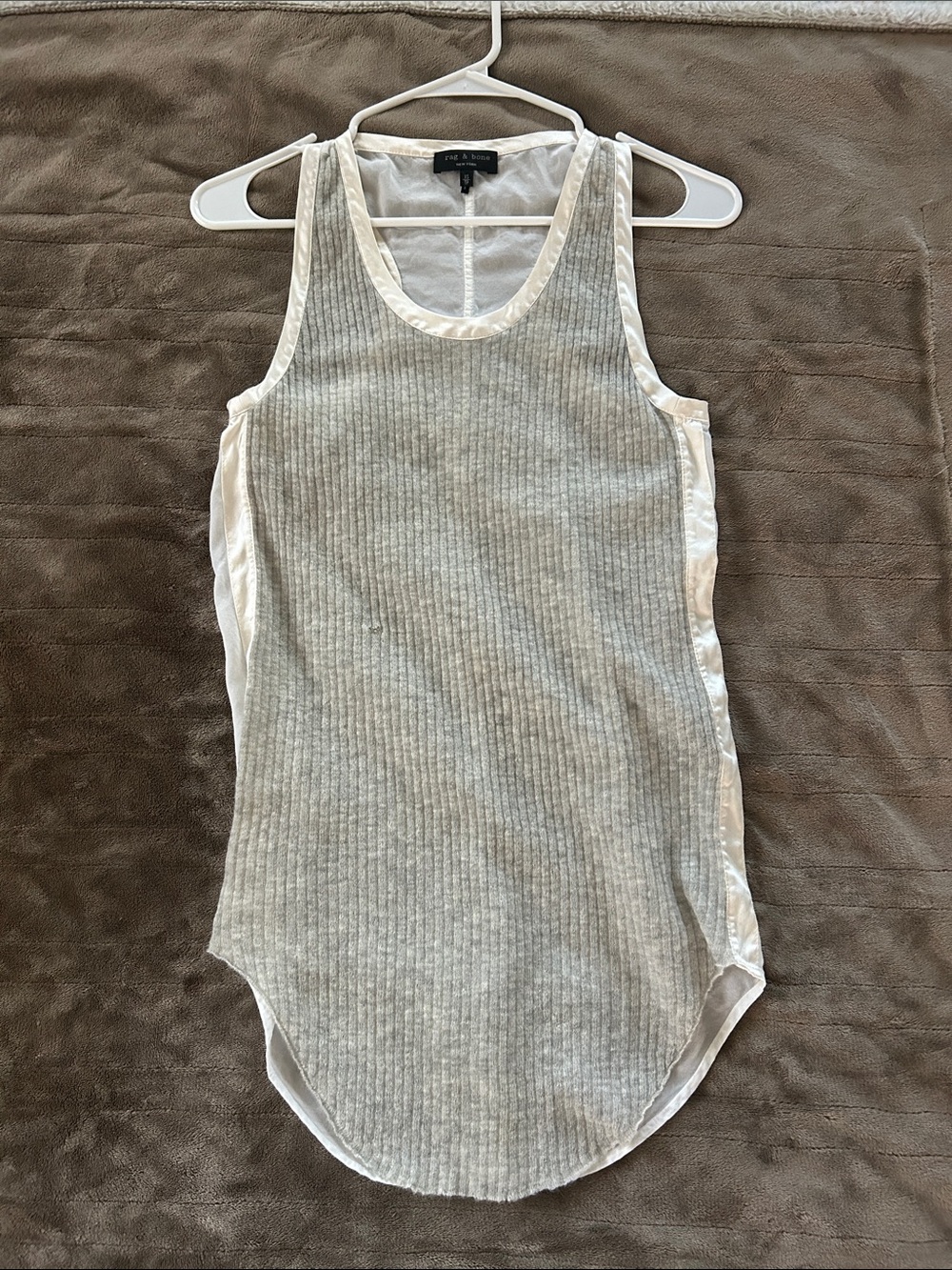 rag & bone Light Gray/Beige Ribbed Tank with Satin Trim
